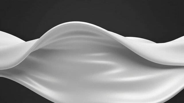 A continuous loop of smooth, white organic waves subtly shifting and expanding across a pristine, minimal gray background flowing, contemporary, high quality