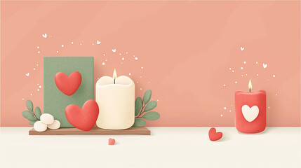 Romantic cozy candle and heart decoration