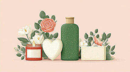 Natural skincare products with flowers and candle
