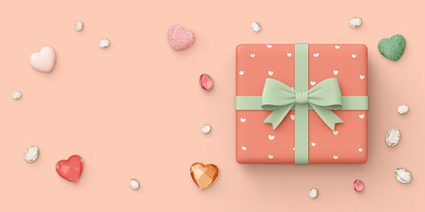 Gift box with hearts and jewels