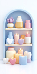 Pastel Decorative Candles and Vases on Shelves