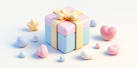 Pastel colored gift box with decorative hearts and stars
