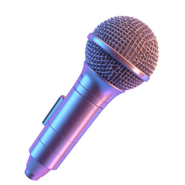 3D Iridescent Microphone Icon with Glossy Finish Isolated on White Background.