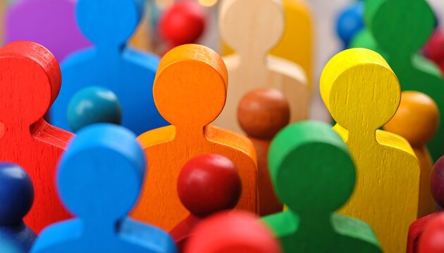 近接した人型オブジェの配置が社会構造を示唆する印象的な画面