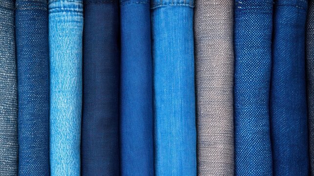 Rolled denim jeans various shades close-up fashion