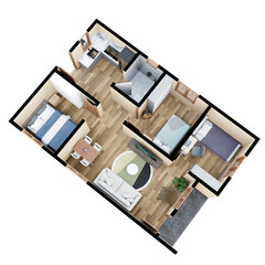 3D Floor plan of a home, 3D illustration. Top View.