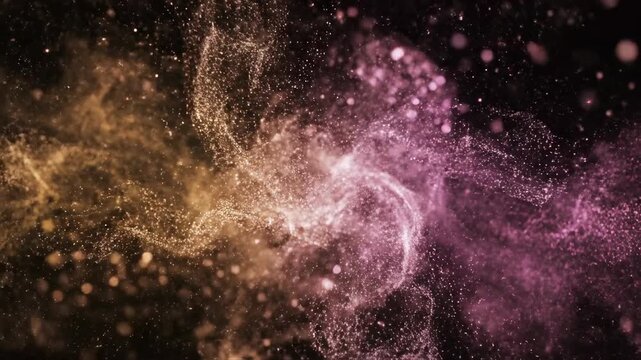 A dynamic soft-focus ambient light flow with glowing volumetric dust particles slowly shifting and expanding in deep darkness haze, volumetric, flare