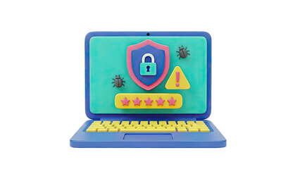 3D Laptop with Cybersecurity Icons