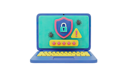3D Laptop with Cybersecurity Icons