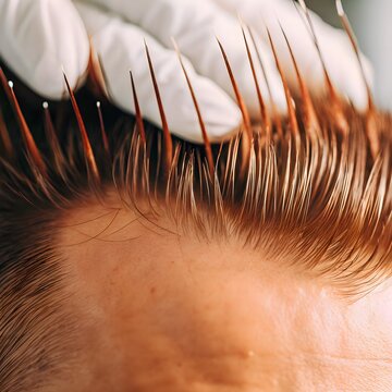 Flyaway Hairs in Side Light. Extreme close-up of hairline with tiny flyaway hairs caught in side light&mdash;natural beauty and human realism.