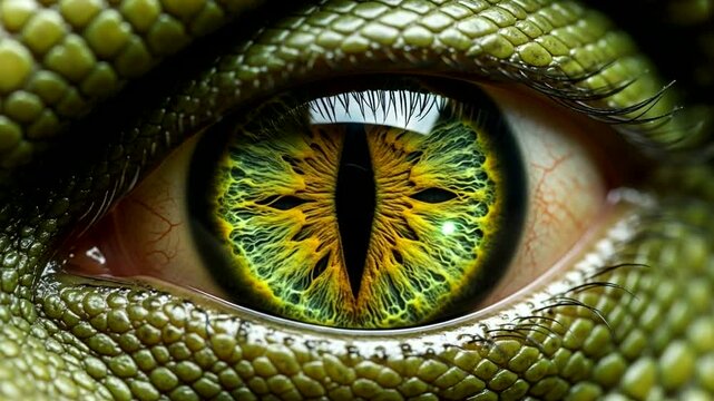 Close-up of a reptilian eye with vibrant details