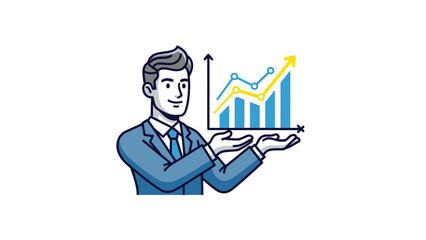 Man in Suit Presenting Upward Trend Financial Graph.