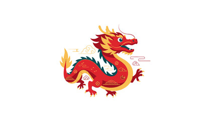 Vibrant Red Chinese Dragon Illustration with Golden Accents.