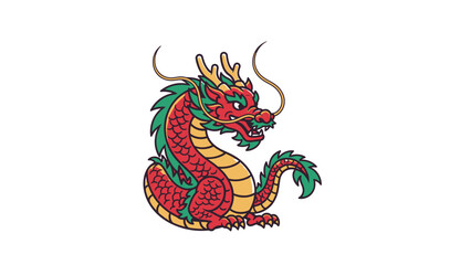 Traditional Chinese Dragon Illustration with Red and Green Scales.