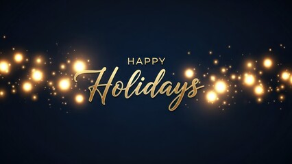 A festive holiday banner with golden lights and the words 'Happy Holidays'