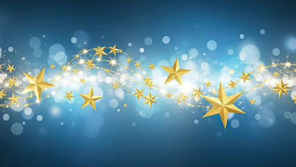 Golden stars shining brightly on blue background