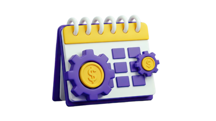 3D Calendar with Gears and Dollar Coin