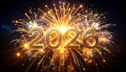 Holiday background for New Year with fireworks. Abstract colored firework background with free space for text. Collection of firework and light glow special effect. Happy new year. 2026