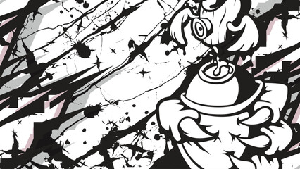 Urban Graffiti Vector Background with Spray Can Monster and Abstract Spikes