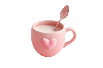 a pink cup with a spoon in it