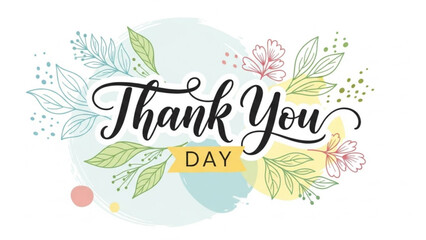 Thank You Day lettering with floral elements a decorative illustration for greeting cards and appreciation messages isolated on white