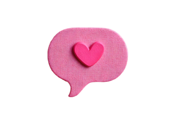 a pink speech bubble with a heart on it