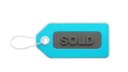 3D Render of a Blue Price Tag with "SOLD" Text