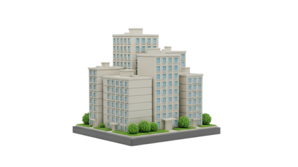 3D Render of a Cluster of Modern Apartment Buildings