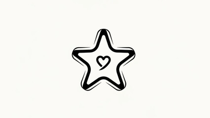 Obraz premium Hand-drawn star icon with a heart inside simple doodle symbol for rating or favorite isolated on white background