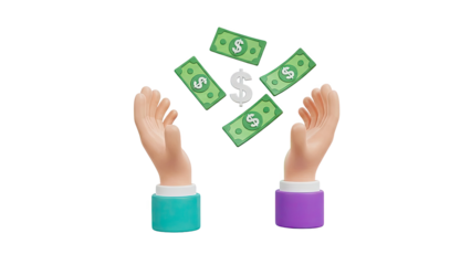 3D Animation of Hands Reaching for Falling Money