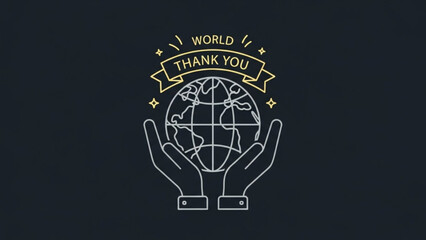 Hands holding the Earth with World Thank You ribbon a minimalist vector illustration symbolizing global gratitude and appreciation perfect for social media and awareness campaigns