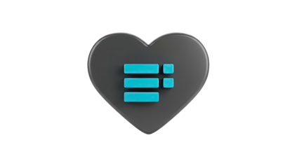 3D Heart Icon with List Symbol