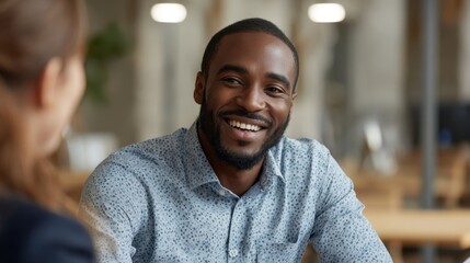 Smiling African American Man Engaging in Friendly Conversation
