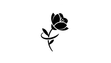 Elegant black silhouette of a blooming flower with a swirling stem minimalist vector illustration for nature and beauty concepts isolated on white
