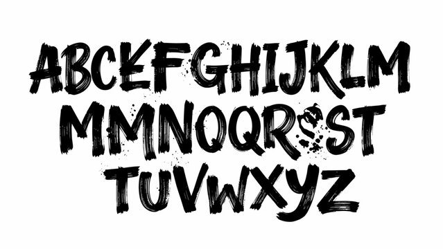 Black Grunge Alphabet Letters Painted with Paint Brush Strokes Isolated on White Background
