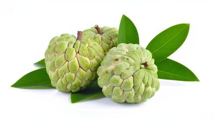 Obraz premium A grid-like arrangement of custard apples showcasing their uniform shape and vibrant green coloration. Ideal for food styling, botanical education, or visual merchandising concepts.