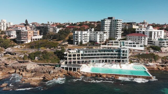 Bondi Beach aerial view on a sunny day, Sydney, Australia