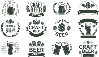 Collection of Craft Beer Festival and Brewery Quality Emblems and Badges