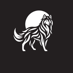 Obraz premium Wolf logo design vector template. Wolf silhouette on a black background