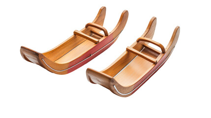 Two Sleds Toboggans Flat Lay Isolated on Clean White Background