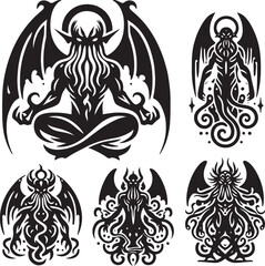 Gothic tattoo. Vector set. Isolated on white.