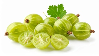 A bright, fresh still life captures the beauty of gooseberries with detailed textures.