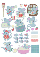 Fototapeta premium Cute mouse character daily life routine and emotions illustration sticker set