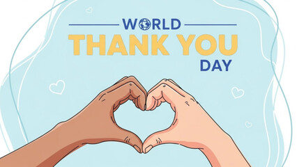 World Thank You Day celebration with diverse hands forming a heart shape symbolizing unity and appreciation ideal for greeting cards and social media