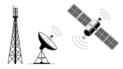 Satellite communication system with tower and solar panels
