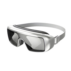Modern silver goggles with dark lenses on black background