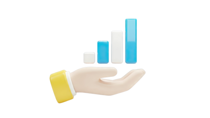 3D Hand Holding Growing Bar Chart