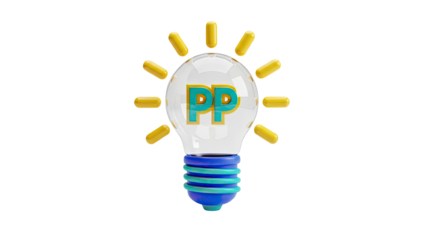 3D Lightbulb with PP letters and radiating yellow elements