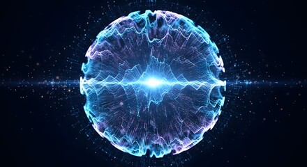 Abstract Digital Energy Sphere with Glowing Blue Waves and Network Connections
