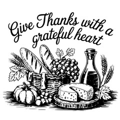 Christian Bible Verse Psalm 23:5 Bread and Wine Line Art Illustration